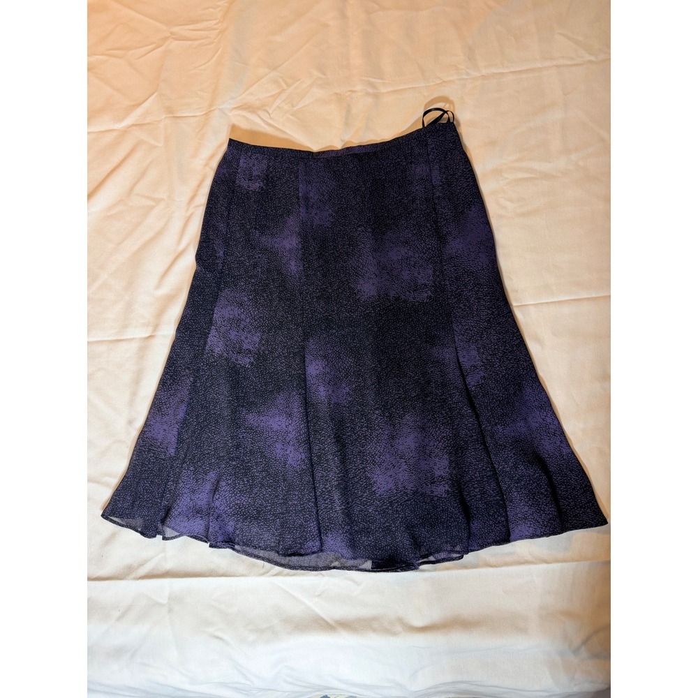 Jones Wear Petite Purple Black Abstract Print A-Line Midi Skirt Size 10P vintage